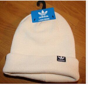 NWT Adidas Originals 2-Pack Trefoil Beanie Hats - Black & Wonder White
